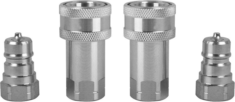 Nasibey 3/8" Ag Hydraulic Quick Connect Tractor Coupler, ISO 7241-A Ball Valves Type Hydraulic Quick Coupler with 2 Sets Dust Caps, Pioneer Type - Image 4